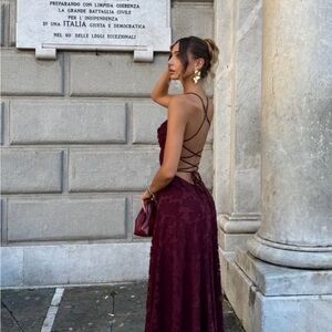 Viral Lucia Maxi Backless Wine Dress